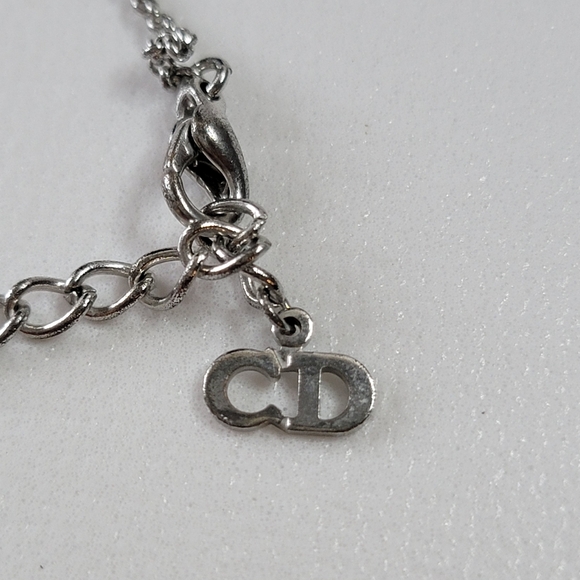 CHRISTIAN DIOR Cube CD Logo Rhinestone Silver Tone Pendant Necklace - Picture 6 of 7